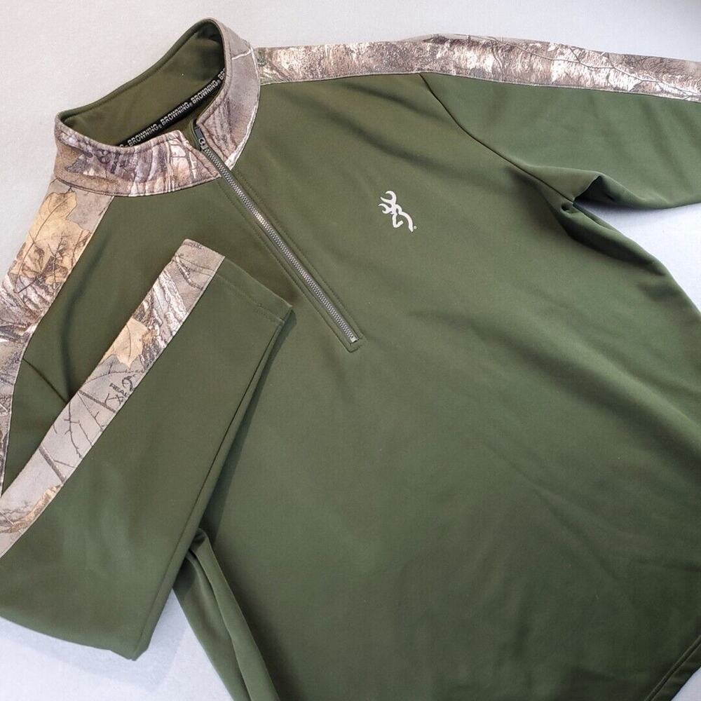 Browning Men's 1/4 Zip Olive Green Camo Pullover Jacket XL Outdoor Sports